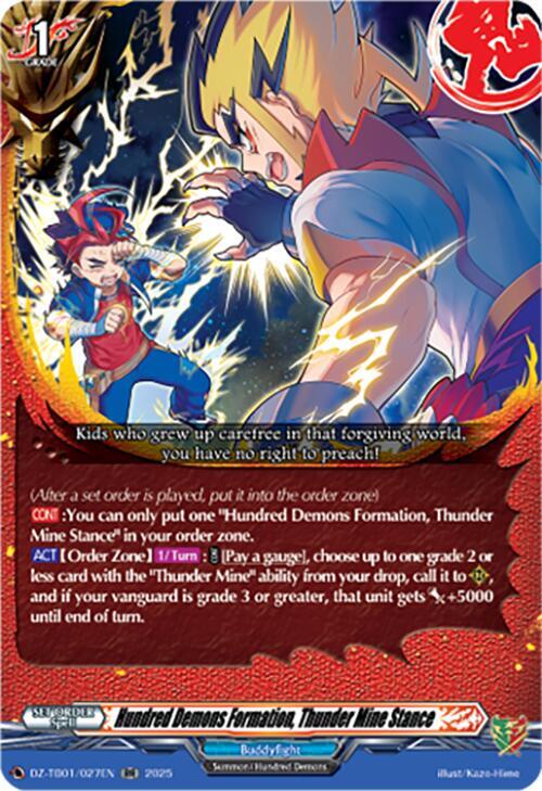 Cardfight Vanguard DZ-TB01: Future Card Buddyfight Hundred Demons Formation, Thunder Mine Stance DZ-TB01/027EN RR Near Mint