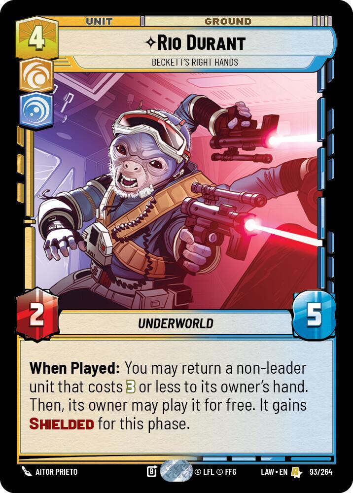 Star Wars: Unlimited A Lawless Time Rio Durant - Beckett's Right Hands 93/264 Rare Near Mint