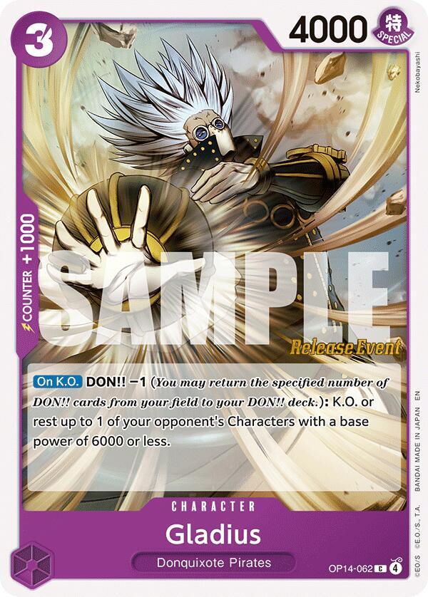 One Piece Card Game The Azure Sea's Seven Release Event Cards Gladius OP14-062 C Near Mint