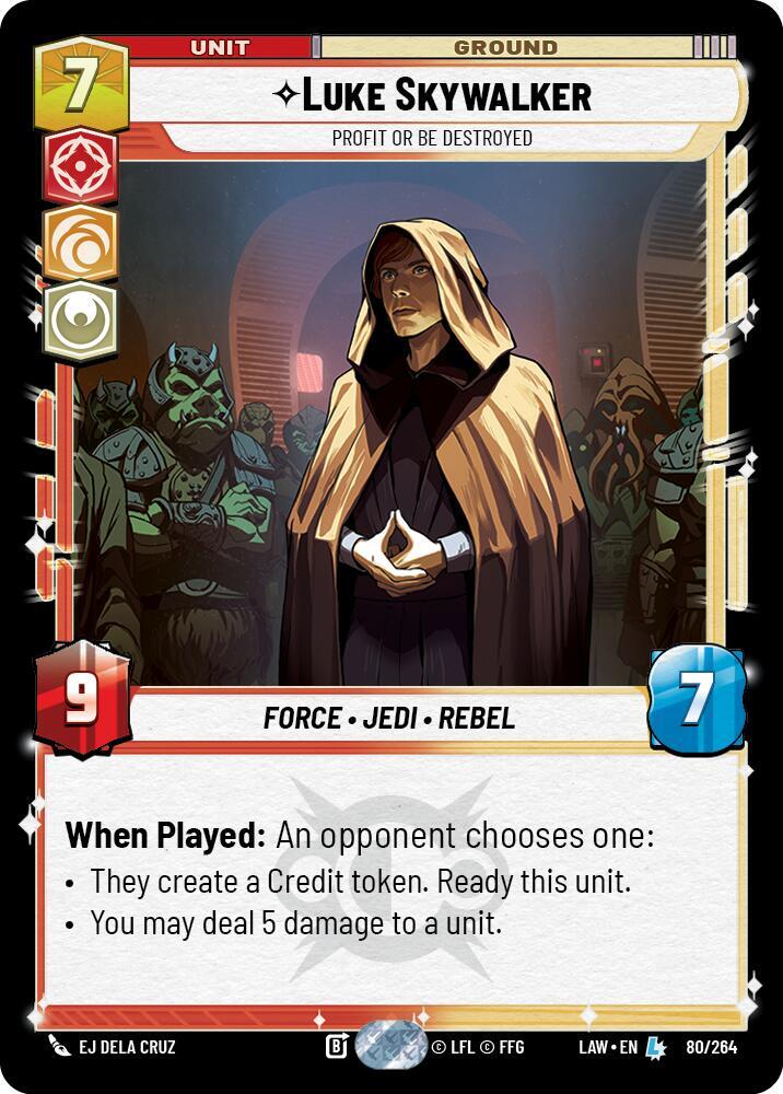 Star Wars: Unlimited A Lawless Time Luke Skywalker - Profit or Be Destroyed 80/264 Legendary Near Mint