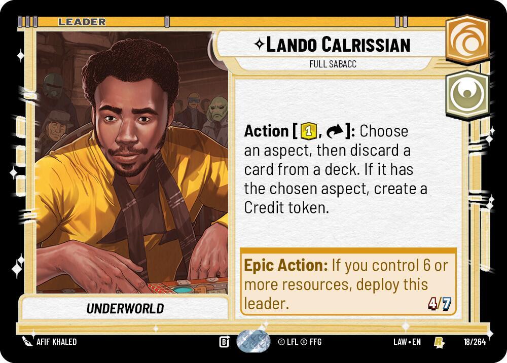 Star Wars: Unlimited A Lawless Time Lando Calrissian - Full Sabacc 18/264 Rare Near Mint