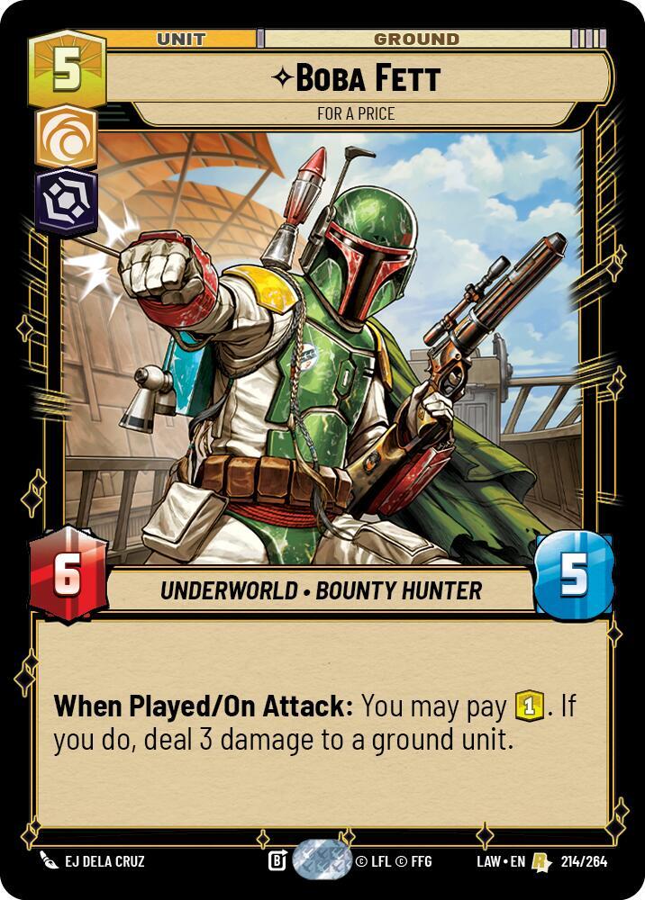 Star Wars: Unlimited A Lawless Time Boba Fett - For a Price 214/264 Rare Near Mint