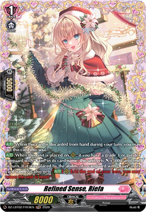 Cardfight Vanguard DZ-LBT02: Lyrical Monasterio Season of Wonders Refined Sense, Riefa (FR) DZ-LBT02/FR19EN Frame Rare Near Mint
