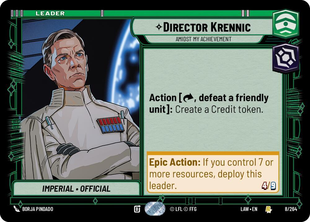 Star Wars: Unlimited A Lawless Time Director Krennic - Amidst My Achievement 8/264 Rare Near Mint