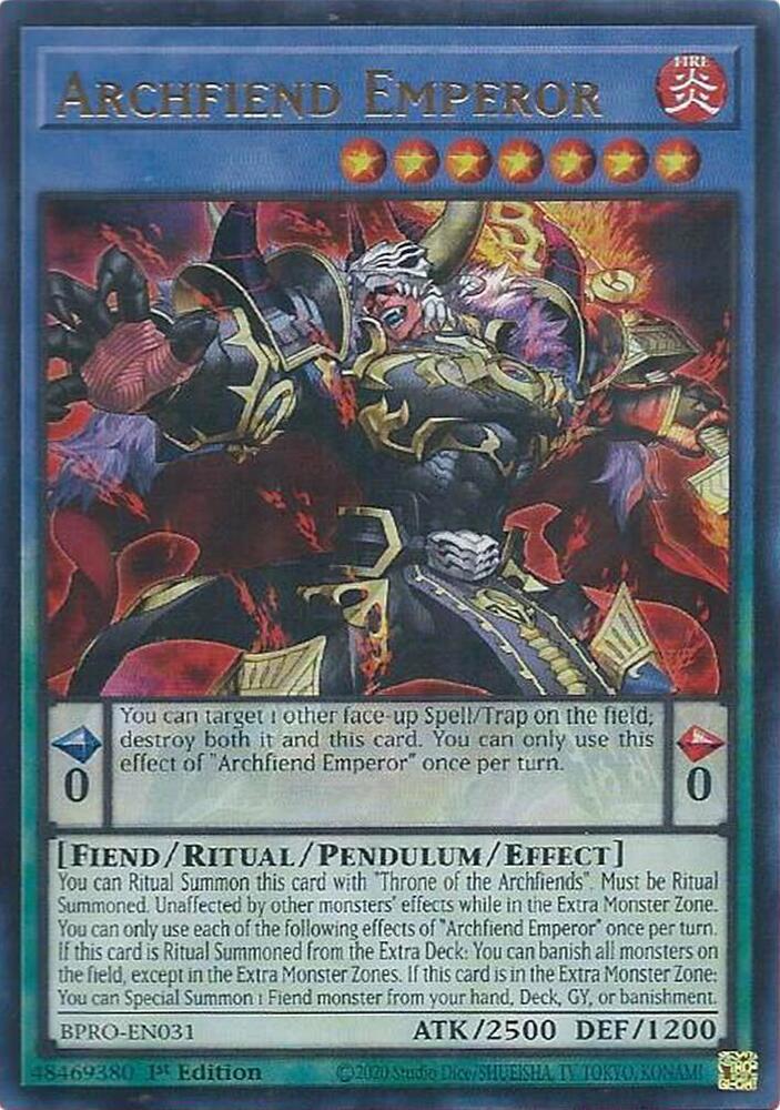 YuGiOh Burst Protocol Archfiend Emperor BPRO-EN031 Ultra Rare Near Mint 1st Edition