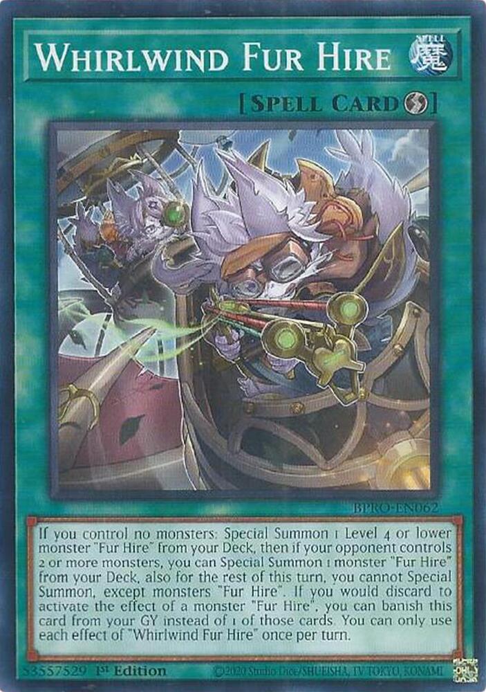 YuGiOh Burst Protocol Whirlwind Fur Hire BPRO-EN062 Common Near Mint 1st Edition