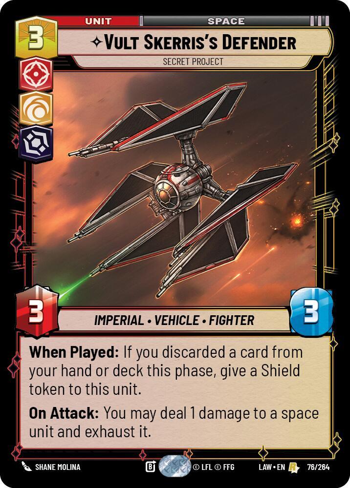 Star Wars: Unlimited A Lawless Time Vult Skerris's Defender - Secret Project 76/264 Rare Near Mint