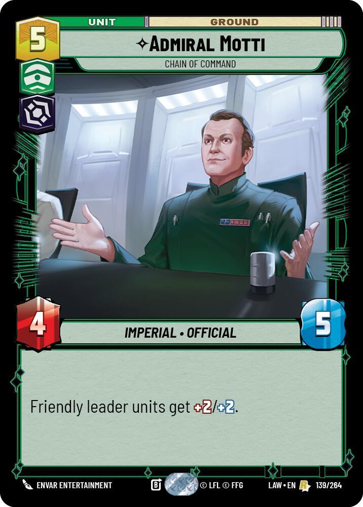 Star Wars: Unlimited A Lawless Time Admiral Motti - Chain of Command 139/264 Rare Near Mint