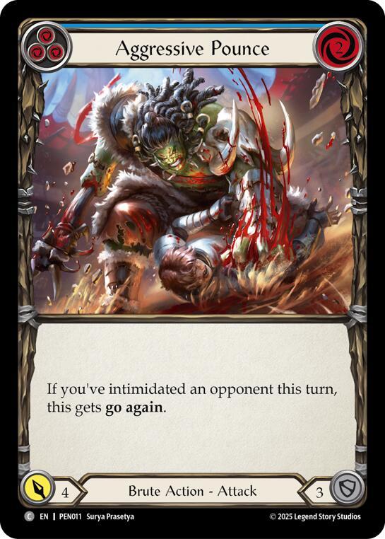 Flesh & Blood TCG Compendium of Rathe Aggressive Pounce (Blue) PEN011 Common Near Mint Rainbow Foil