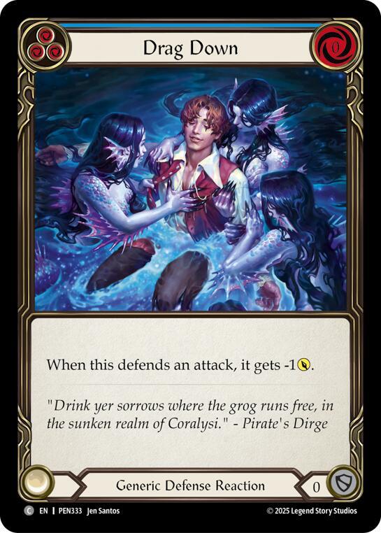 Flesh & Blood TCG Compendium of Rathe Drag Down (Blue) PEN333 Common Near Mint Rainbow Foil