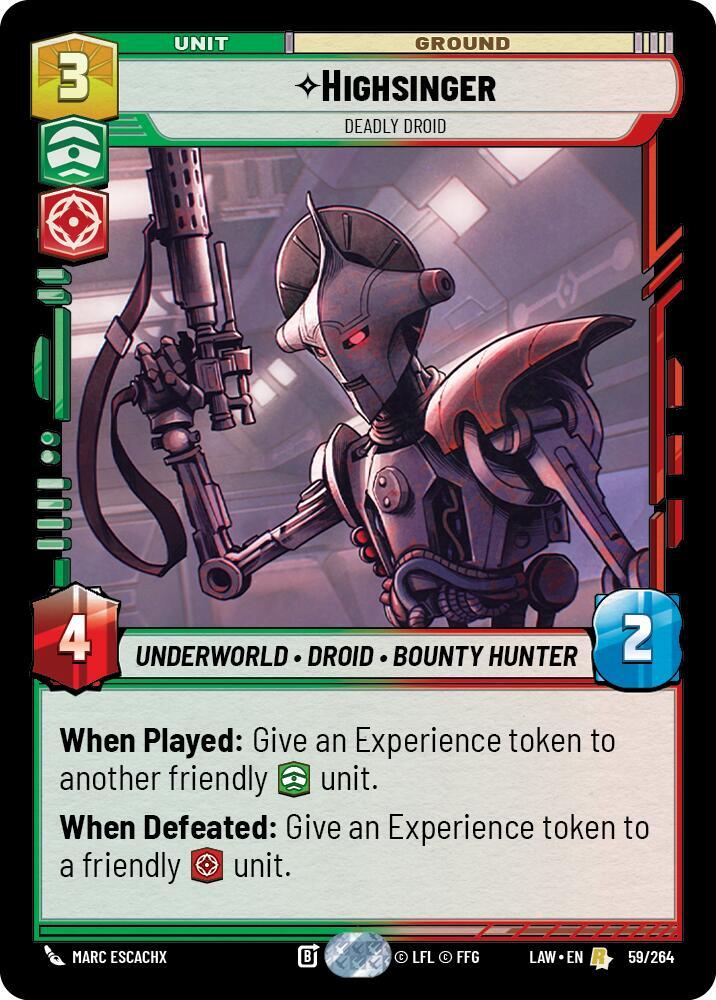 Star Wars: Unlimited A Lawless Time Highsinger - Deadly Droid 59/264 Rare Near Mint