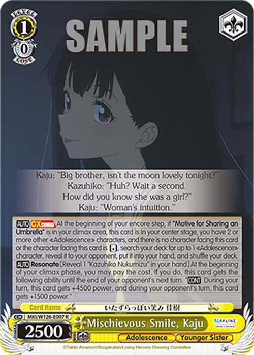 Weiss Schwarz Makeine: Too Many Losing Heroines! Mischievous Smile, Kaju MKI/W126-E007 R Rare Near Mint