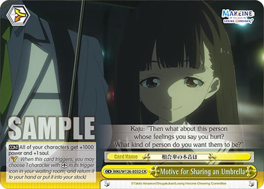 Weiss Schwarz Makeine: Too Many Losing Heroines! Motive for Sharing an Umbrella MKI/W126-E032 CR Climax Rare Near Mint