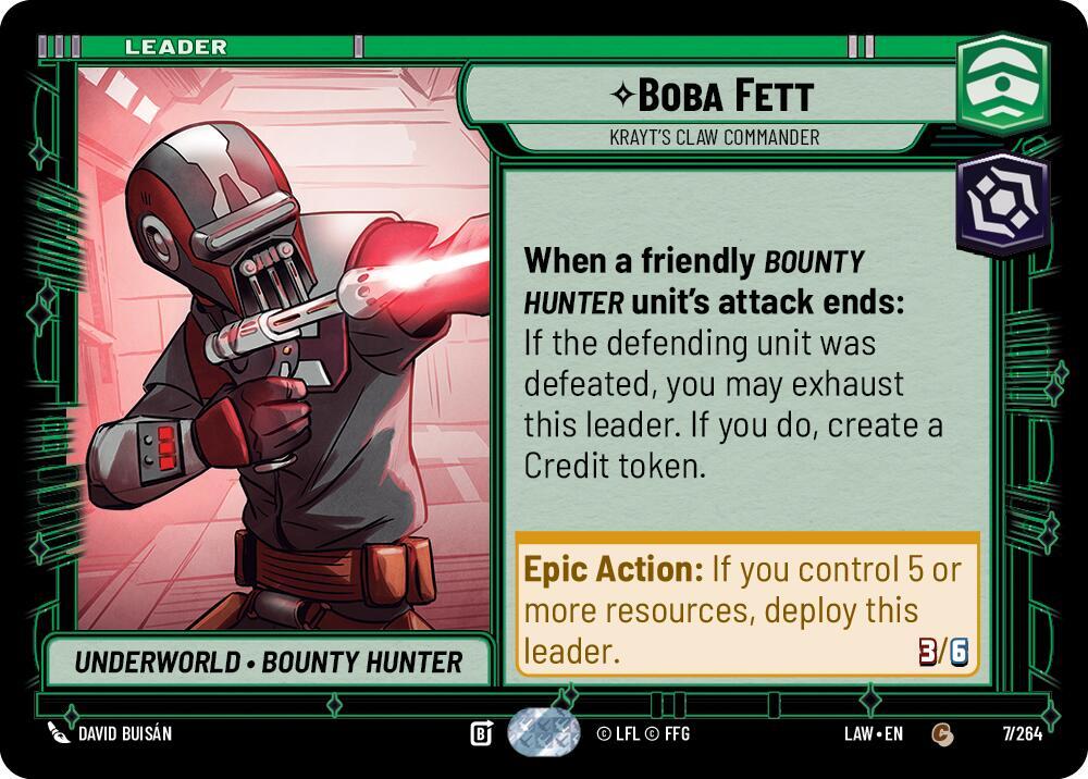 Star Wars: Unlimited A Lawless Time Boba Fett - Krayt's Claw Commander 7/264 Common Near Mint