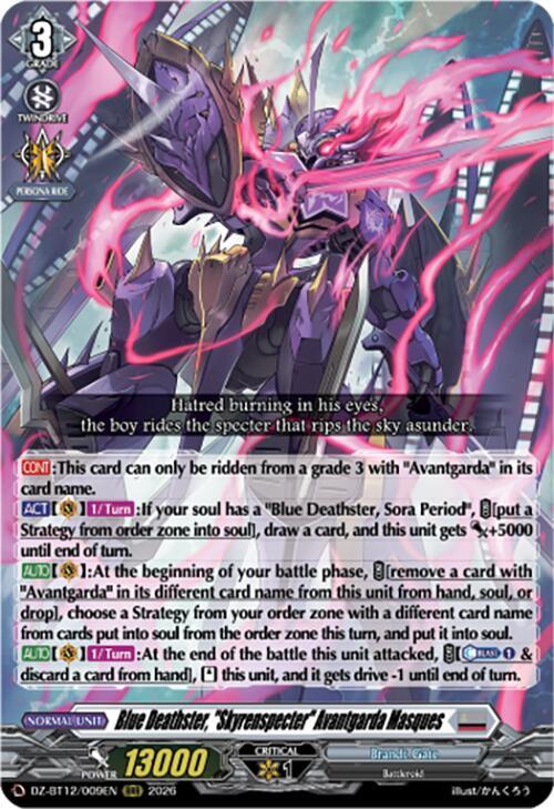 Cardfight Vanguard DZ-BT12: Chasm of Lost Souls Blue Deathster, "Skyrenspecter" Avantgarda Masques DZ-BT12/009EN - RRR Near Mint