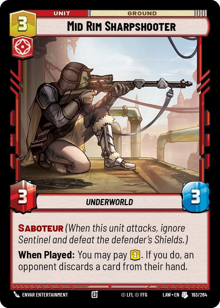 Star Wars: Unlimited A Lawless Time Mid Rim Sharpshooter 193/264 Uncommon Near Mint