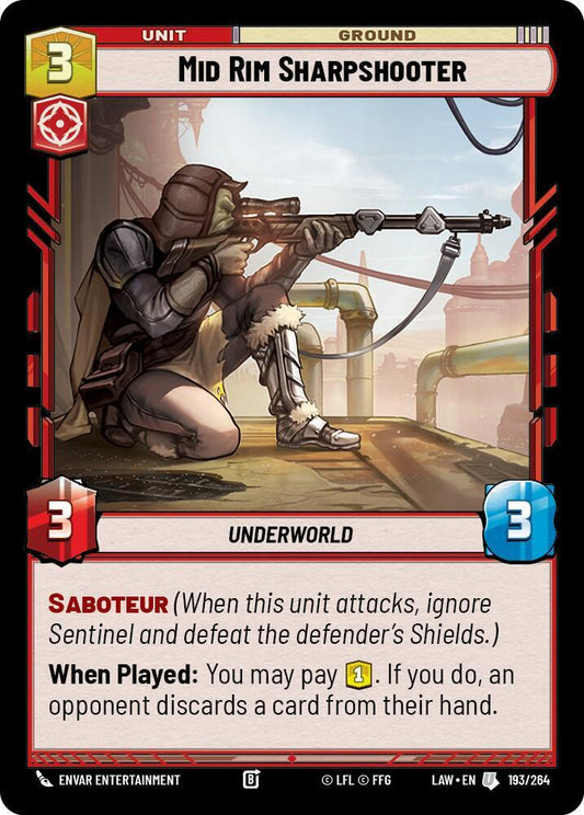 Star Wars: Unlimited A Lawless Time Mid Rim Sharpshooter 193/264 Uncommon Near Mint
