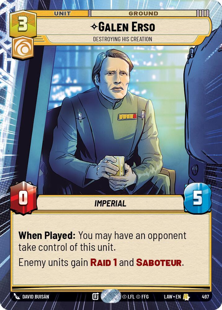 Star Wars: Unlimited A Lawless Time Galen Erso - Destroying His Creation (Hyperspace) 497 Rare Near Mint