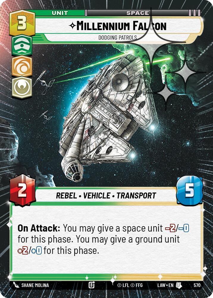 Star Wars: Unlimited A Lawless Time Millennium Falcon - Dodgin Patrols (Hyperspace Foil) 570 Uncommon Near Mint Foil