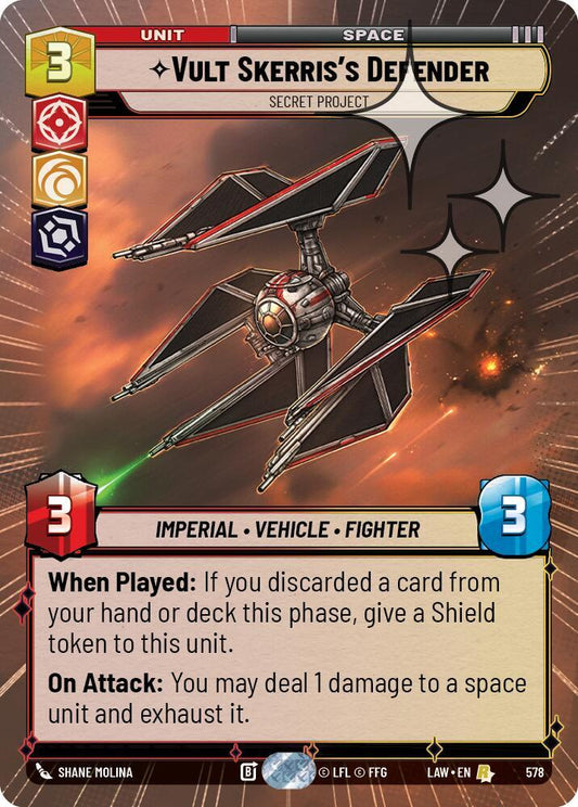 Star Wars: Unlimited A Lawless Time Vult Skerris's Defender - Secret Project (Hyperspace Foil) 578 Rare Near Mint Foil