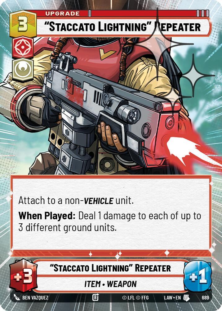 Star Wars: Unlimited A Lawless Time "Staccato Lightning" Repeater (Hyperspace Foil) 689 Uncommon Near Mint Foil
