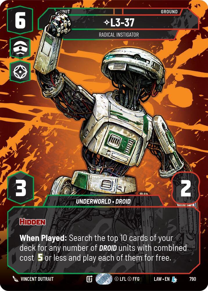 Star Wars: Unlimited A Lawless Time L3-37 - Radical Instigator (Prestige) 790 Legendary Near Mint