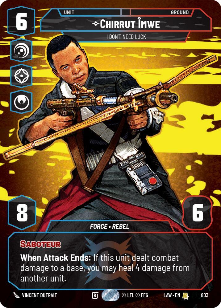Star Wars: Unlimited A Lawless Time Chirrut Imwe - I Don't Need Luck (Prestige) 803 Rare Near Mint