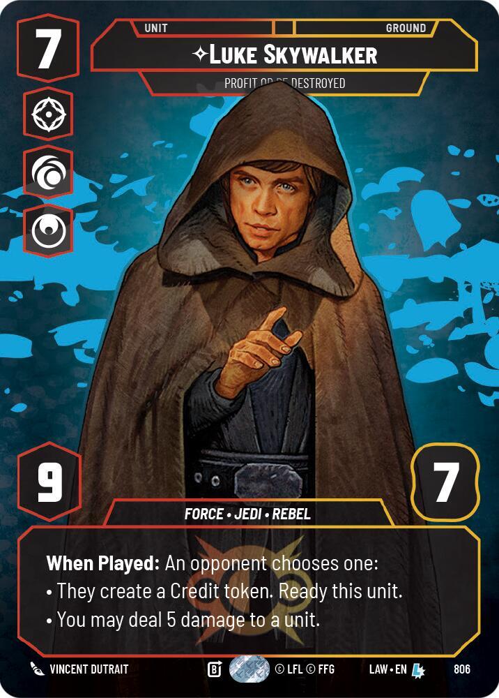 Star Wars: Unlimited A Lawless Time Luke Skywalker - Profit or Be Destroyed (Prestige) 806 Legendary Near Mint