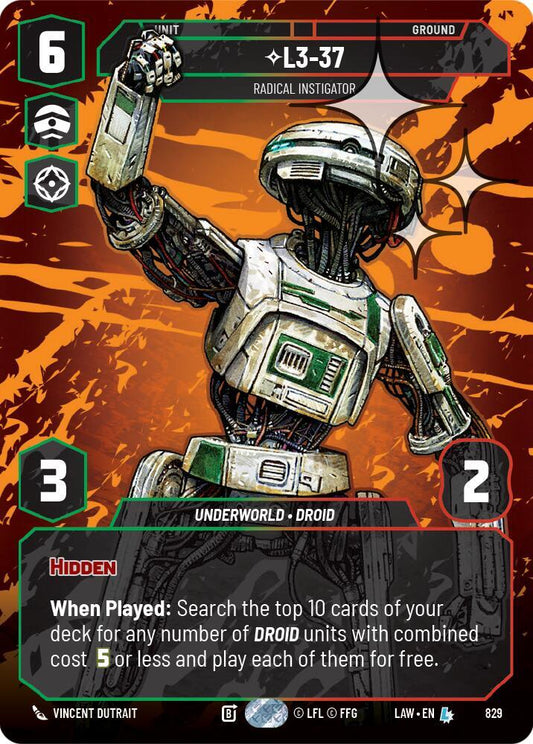 Star Wars: Unlimited A Lawless Time L3-37 - Radical Instigator (Prestige Foil) 829 Legendary Near Mint Foil