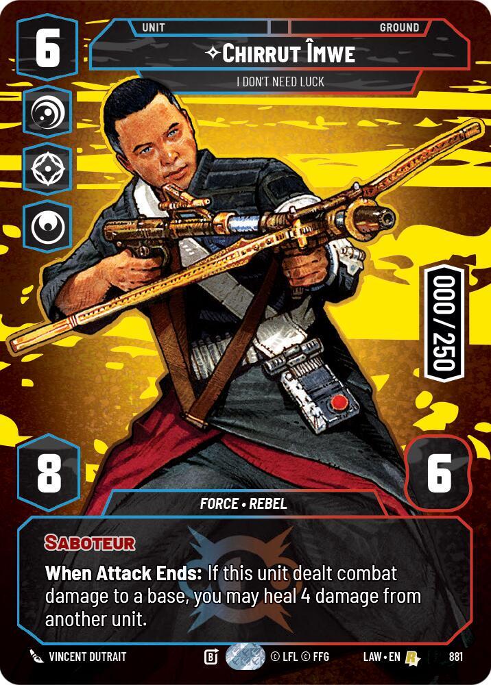 Star Wars: Unlimited A Lawless Time Chirrut Imwe - I Don't Need Luck (Serialized) 881 Rare Near Mint Foil