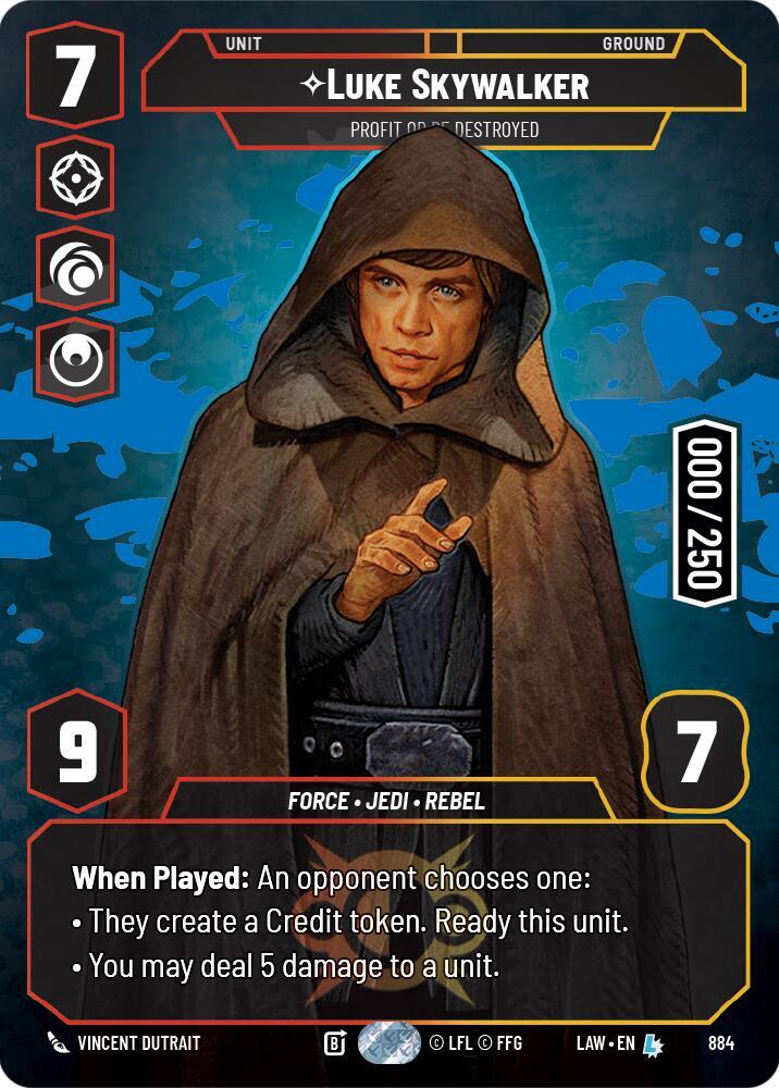 Star Wars: Unlimited A Lawless Time Luke Skywalker - Profit or Be Destroyed (Serialized) 884 Legendary Near Mint Foil