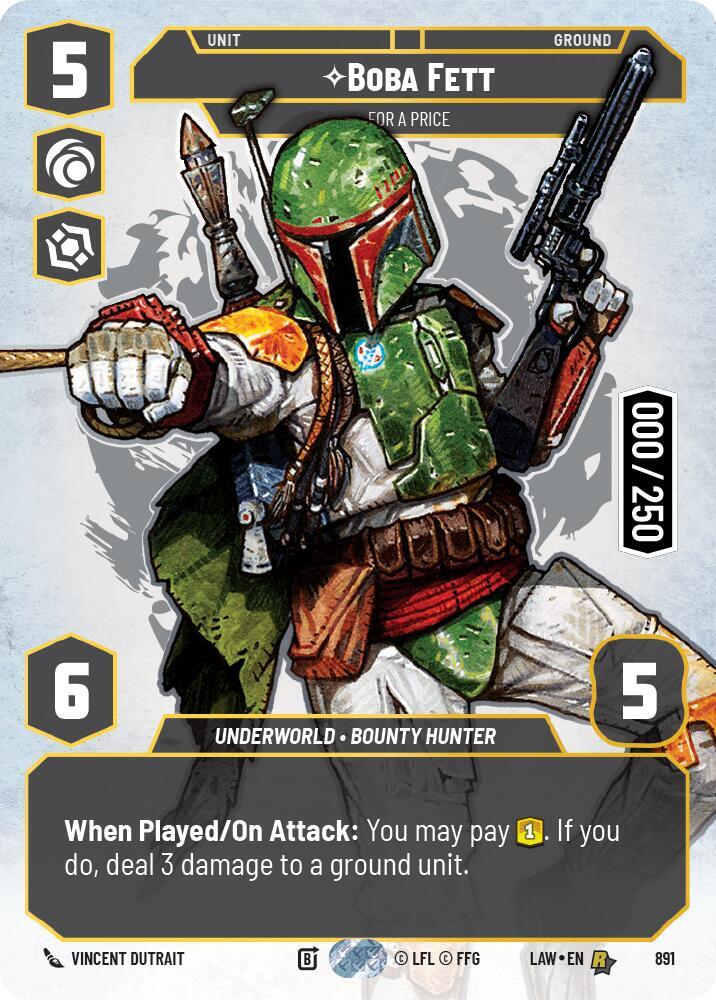 Star Wars: Unlimited A Lawless Time Boba Fett - For a Price (Serialized) 891 Rare Near Mint Foil