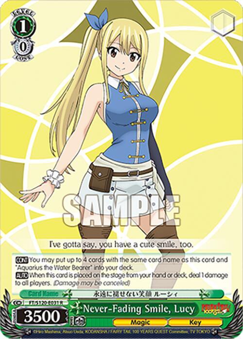 Weiss Schwarz FAIRY TAIL 100 YEARS QUEST Never-Fading Smile, Lucy FT/S120-E031 R Rare Near Mint