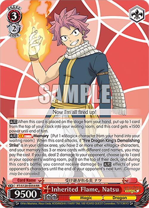 Weiss Schwarz FAIRY TAIL 100 YEARS QUEST Inherited Flame, Natsu FT/S120-E054 RR Double Rare Near Mint