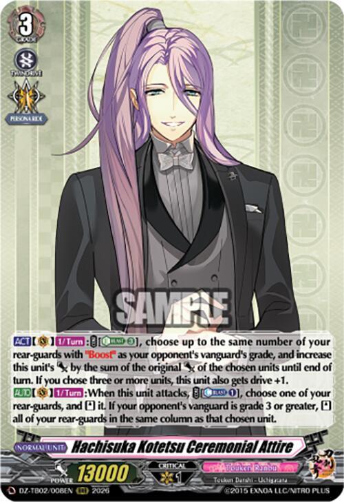 Cardfight Vanguard DZ-TB02: Touken Ranbu Online Hachisuka Kotetsu Ceremonial Attire DZ-TB02/008EN RRR Near Mint