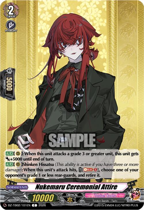 Cardfight Vanguard DZ-TB02: Touken Ranbu Online Nukemaru Ceremonial Attire DZ-TB02/101EN C Near Mint