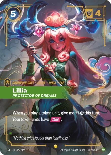 Riftbound: League of Legends Trading Card Game Unleashed Lillia - Protector of Dreams (Alternate Art) 058a/219 Showcase Near Mint Foil