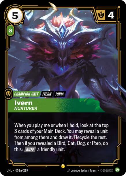 Riftbound: League of Legends Trading Card Game Unleashed Ivern - Nurturer (Alternate Art) 051a/219 Showcase Near Mint Foil