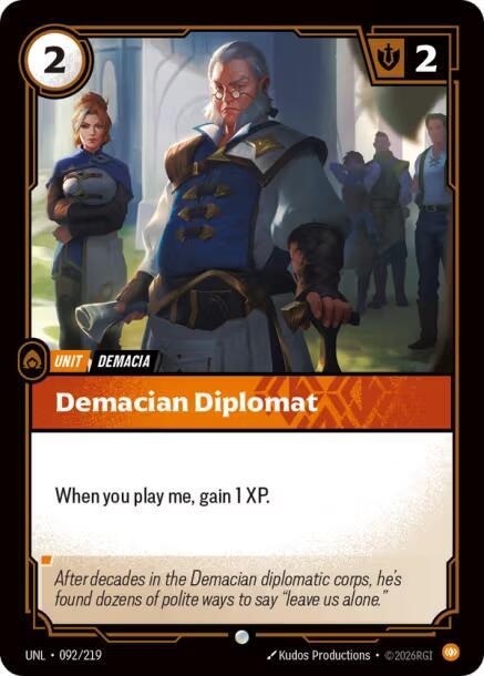 Riftbound: League of Legends Trading Card Game Unleashed Demacian Diplomat 092/219 Common Near Mint Foil