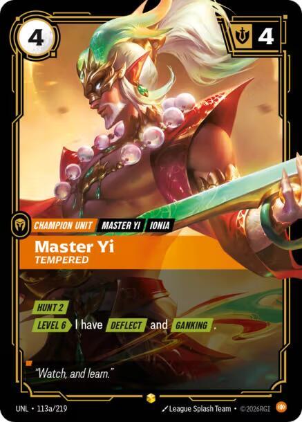 Riftbound: League of Legends Trading Card Game Unleashed Master Yi - Tempered (Alternate Art) 113a/219 Showcase Near Mint Foil