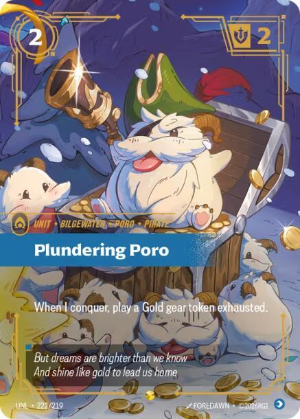 Riftbound: League of Legends Trading Card Game Unleashed Plundering Poro (Overnumbered) 222/219 Showcase Near Mint Foil