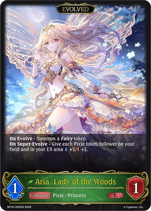Shadowverse: Evolve BP16: New World Genesis Aria, Lady of the Woods (Evolved) BP16-002EN Legendary Near Mint
