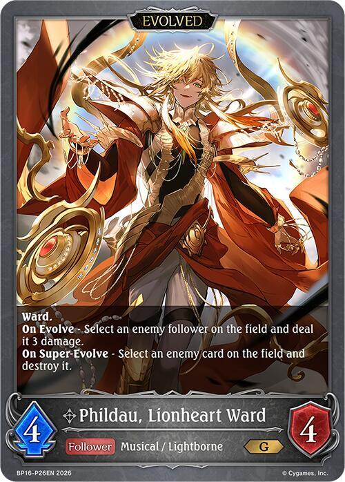 Shadowverse: Evolve BP16: New World Genesis Phildau, Lionheart Ward (Evolved) - P26 (Foil) BP16-P26EN Premium Near Mint