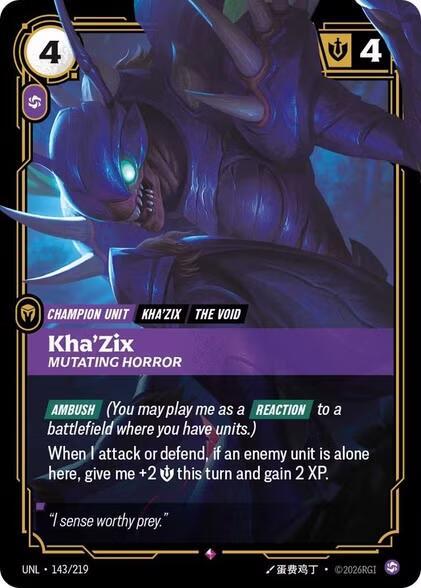 Riftbound: League of Legends Trading Card Game Unleashed Kha'Zix - Mutating Horror 143/219 Rare Near Mint Foil