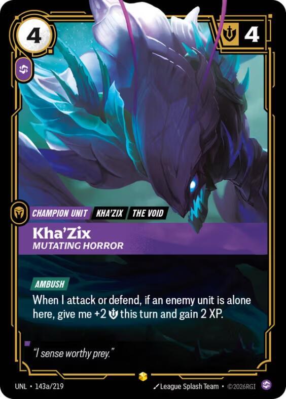 Riftbound: League of Legends Trading Card Game Unleashed Kha'Zix - Mutating Horror (Alternate Art) 143a/219 Showcase Near Mint Foil