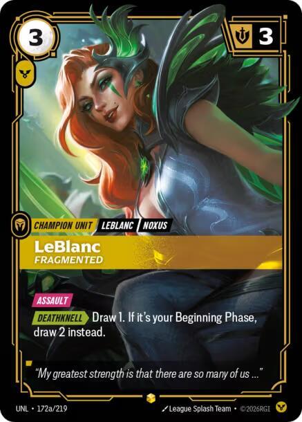 Riftbound: League of Legends Trading Card Game Unleashed LeBlanc - Fragmented (Alternate Art) 172a/219 Showcase Near Mint Foil