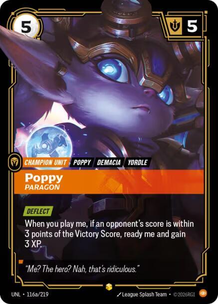 Riftbound: League of Legends Trading Card Game Unleashed Poppy - Paragon (Alternate Art) 116a/219 Showcase Near Mint Foil
