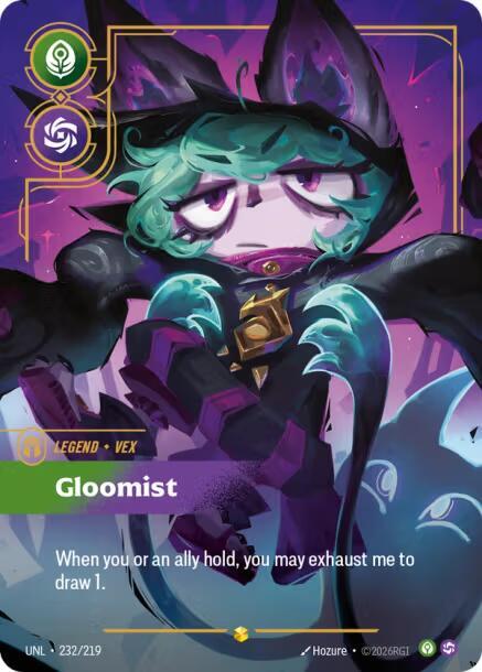 Riftbound: League of Legends Trading Card Game Unleashed Vex - Gloomist (Overnumbered) 232/219 Showcase Near Mint Foil