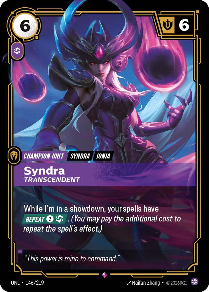 Riftbound: League of Legends Trading Card Game Unleashed Syndra - Transcendent 146/219 Rare Near Mint Foil