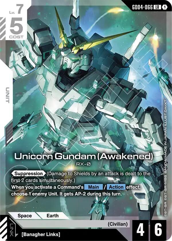 Gundam Card Game Phantom Aria Unicorn Gundam (Awakened) GD04-066 Legend Rare Near Mint Holofoil